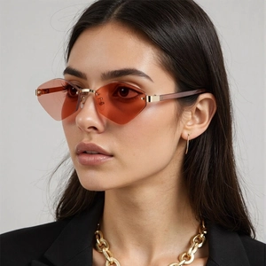 Occhiali Da Sole Poligonali Senza Montatura Da Donna Moda Taglio Diamante Geometrico Protezione UV400 Tendenza