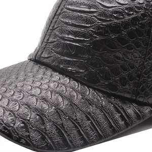 Classic black faux leather baseball cap with premium embossed crocodile texture for men