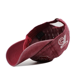 Burgundy washed cotton baseball cap with number 75 embroidery and internal labels