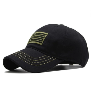 Casquette de baseball en coton noir avec drapeau brodé vert armée et visière courbée