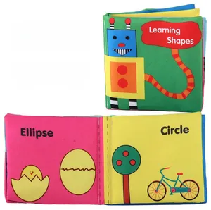 Detail of baby cloth book showing colorful shapes like circle and ellipse for early learning