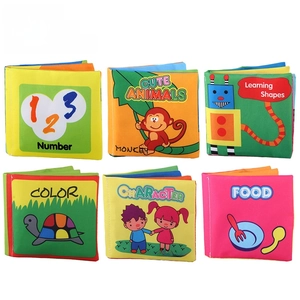 Set of 6 educational baby cloth books featuring numbers, animals, and shapes
