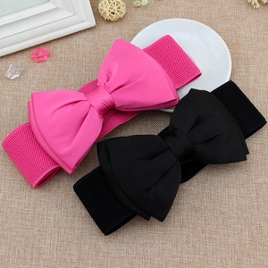 Women Wide Elastic Corset Belt Big Chiffon Bowknot Waistband For Dresses Snap Button Fashion Faux Leather