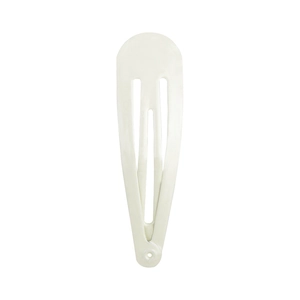 Minimalist cream beige matte metal teardrop snap hair clip on a clean white background