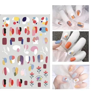 Detailed view of R331 abstract 3D nail stickers featuring Morandi tones and floral motifs