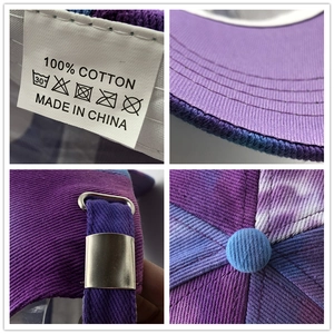 Blau-violette Tie-Dye Baseballkappe aus 100% Baumwolle mit verstellbarer Metallschnalle