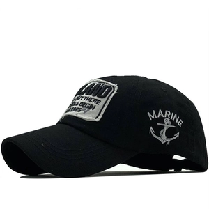 Vintage black cotton baseball cap with anchor embroidery and Land Outthere text