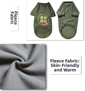 Close-up of skin-friendly fleece fabric on warm dark green pet sweater for dogs