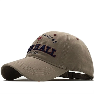 Khaki Baumwoll-Baseballkappe mit 3D-Palmenstickerei und Jamaica-Schriftzug-Design