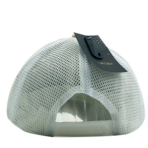 White mesh baseball cap with adjustable strap and breathable fabric from back view