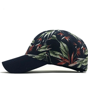 Dunkelblaue Damen-Baseballkappe mit tropischem Blumenmuster und gebogenem Schirm