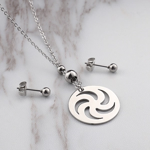 Hollow Out Whirlpool Pattern Round Pendant Necklace And Ball Stud Earrings Stainless Steel Fashion Jewelry For Women