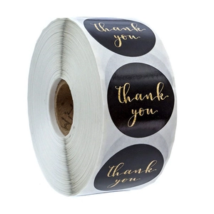 Thank You Stickers Round Labels Gold Foil For Baking Gift Wrapping Business Envelope Sealing Adhesive Roll Black