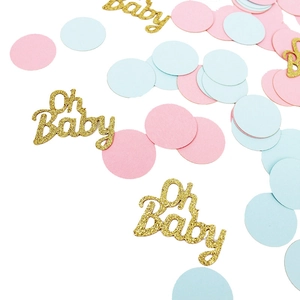 Oh Baby gold glitter confetti with pink and light blue dots for baby shower party decor