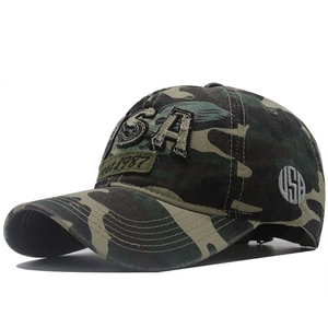Vintage camouflage baseball cap with USA 3D embroidery and washed denim texture