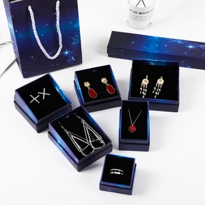 Starry blue jewelry gift box set with matching paper bag and elegant inner padding