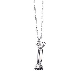 Silver titanium steel necklace with a unique candy-shaped pendant on a circular link chain