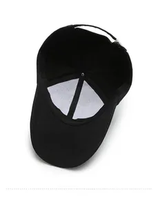 Detail view of the high-quality inner lining and stitching of the black baseball cap