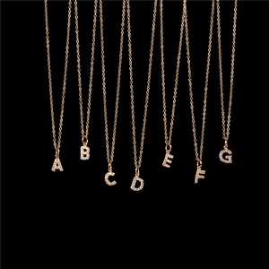 Letter Pendant Necklace Stainless Steel Chain Gold Plated Encrusted Zircon Initial Clavicle Jewelry Women