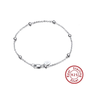 S925 Sterling Silver Beaded Bracelet For Women Minimalist Polished Sphere Link Chain Bracelet Italy Style Jewelry Gift