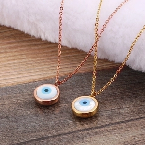 Evil Eye pendant necklace in 18k gold and rose gold finish with minimalist O-chain