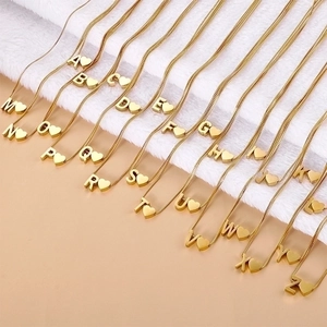 Adjustable golden titanium steel alphabet necklace with heart charm and snake chain