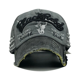 Distressed charcoal gray baseball cap featuring Black Rebel embroidery and washed vintage finish