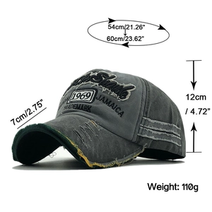 Detailed size specifications of 1969 distressed vintage washed grey baseball cap
