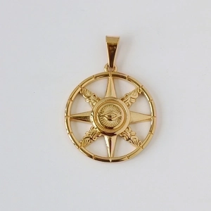 18k gold plated stainless steel circular pendant with embossed eye and octagram star design