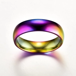 Sleek rainbow gradient stainless steel ring with minimalist colorful metallic finish