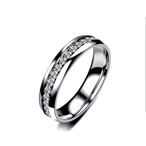 Elegant silver titanium steel ring featuring a single row of sparkling round cubic zirconia