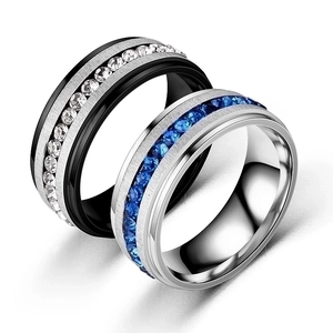 Fashion Stainless Steel Rhinestone Inlaid Ring Brushed Geometric Band Ring For Men Women Unisex Jewelry Gift Daily Decor