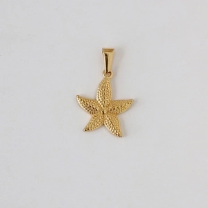 Detailed view of a 18k gold plated stainless steel starfish pendant with textured surface