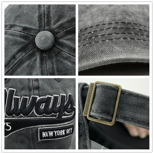 Vintage washed dark grey cotton baseball cap with 3D Always New York embroidery