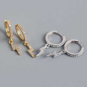 Lightning Bolt Hoop Earrings 925 Sterling Silver With Cubic Zirconia Dainty Huggie Dangle Jewelry For Women Girls