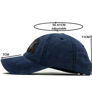 Detailed size specifications of the washed cotton baseball cap with side embroidery