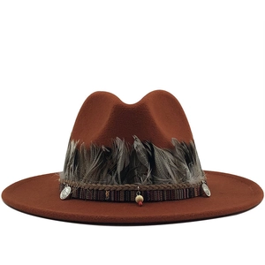 Bohemian Style Cashmere Fedora Hat For Men Women Wide Brim Felt Hat With Feather Band Vintage Ethnic Jazz Hat Gift