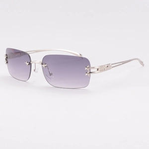 Lunettes de soleil sans monture étoile Y2K avec verres violets et monture en métal