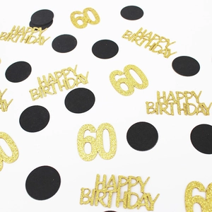 Gold glitter 60th Happy Birthday table confetti with black dots for party decor