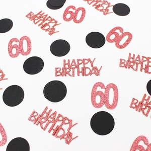 Rose gold glitter 60th Happy Birthday table confetti with black dots for party decor