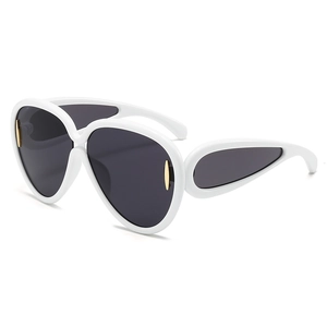 Lunettes de soleil tendance blanches avec verres gris foncé et accents dorés