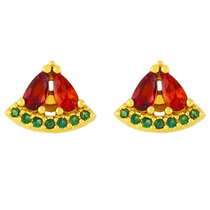 Cute watermelon stud earrings with red and green crystals in gold-plated setting