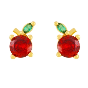 Cute apple stud earrings with red and green crystals set in golden metal base