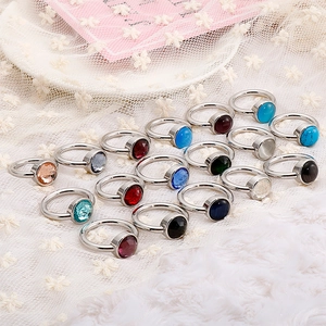 Fashion titanium steel rings with colorful cat eye stones and crystal inlay set