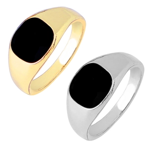 Classic 18K gold and silver plated signet rings with black square enamel inlay for men
