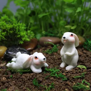 Cute Miniature Rabbit Figurines White Resin Bunny Statue For Fairy Garden Succulent Plants Micro Landscape Desktop Decor