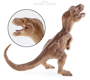 Detailed close-up of a realistic T-Rex dinosaur model with lifelike skin texture and sharp teeth