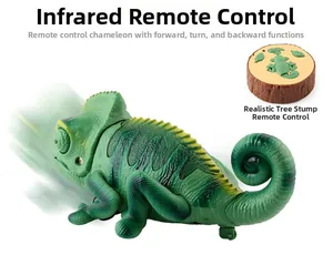 Infrared remote control chameleon toy with green body and realistic wood stump controller