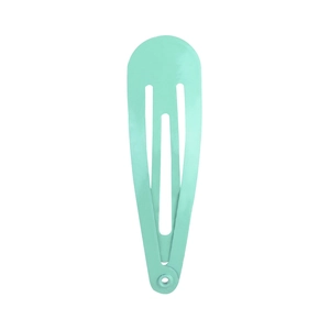 Close-up of mint green matte water-drop metal snap hair clip on a white background