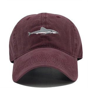 Classic cotton shark embroidery baseball cap in deep burgundy with adjustable fit